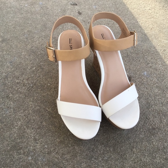 Call It Spring Shoes - Wedge white and nude cork heel sandals👡👡👡